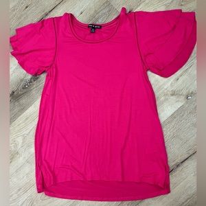 Cable & Gauge womens medium flutter sleeve butter soft tunic top, hot pink
